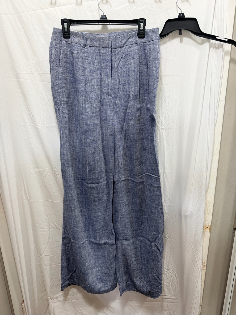 DKNY Chambray-Effect Wide Leg Trousers in Light Blue